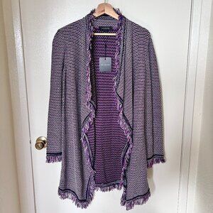 NWT St. John Fiore Knit Coat Open Waterfall Fringe Wool Blend Cardigan Purple M 